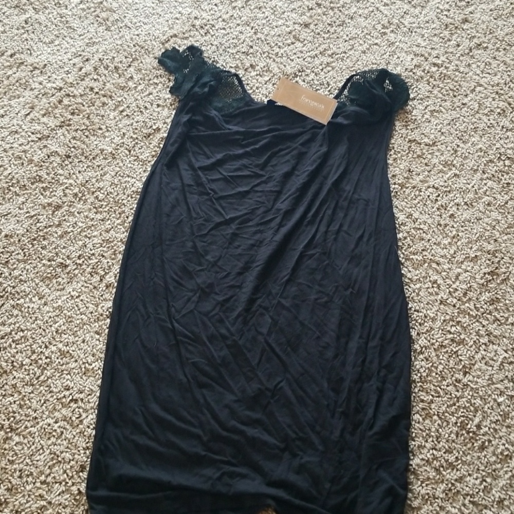 Black tank with crocheted cap sleeves
